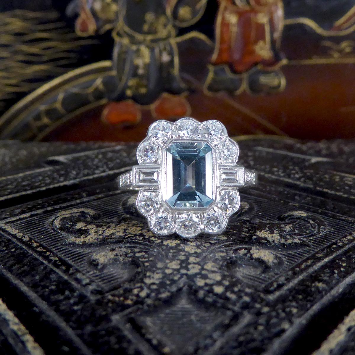 Contemporary Edwardian Style 1.30ct Aquamarine and Diamond Ring in Platinum 2