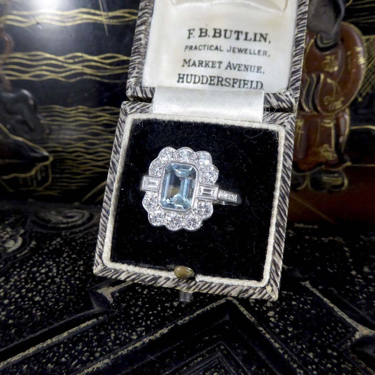 Contemporary Edwardian Style 1.30ct Aquamarine and Diamond Ring in Platinum 3
