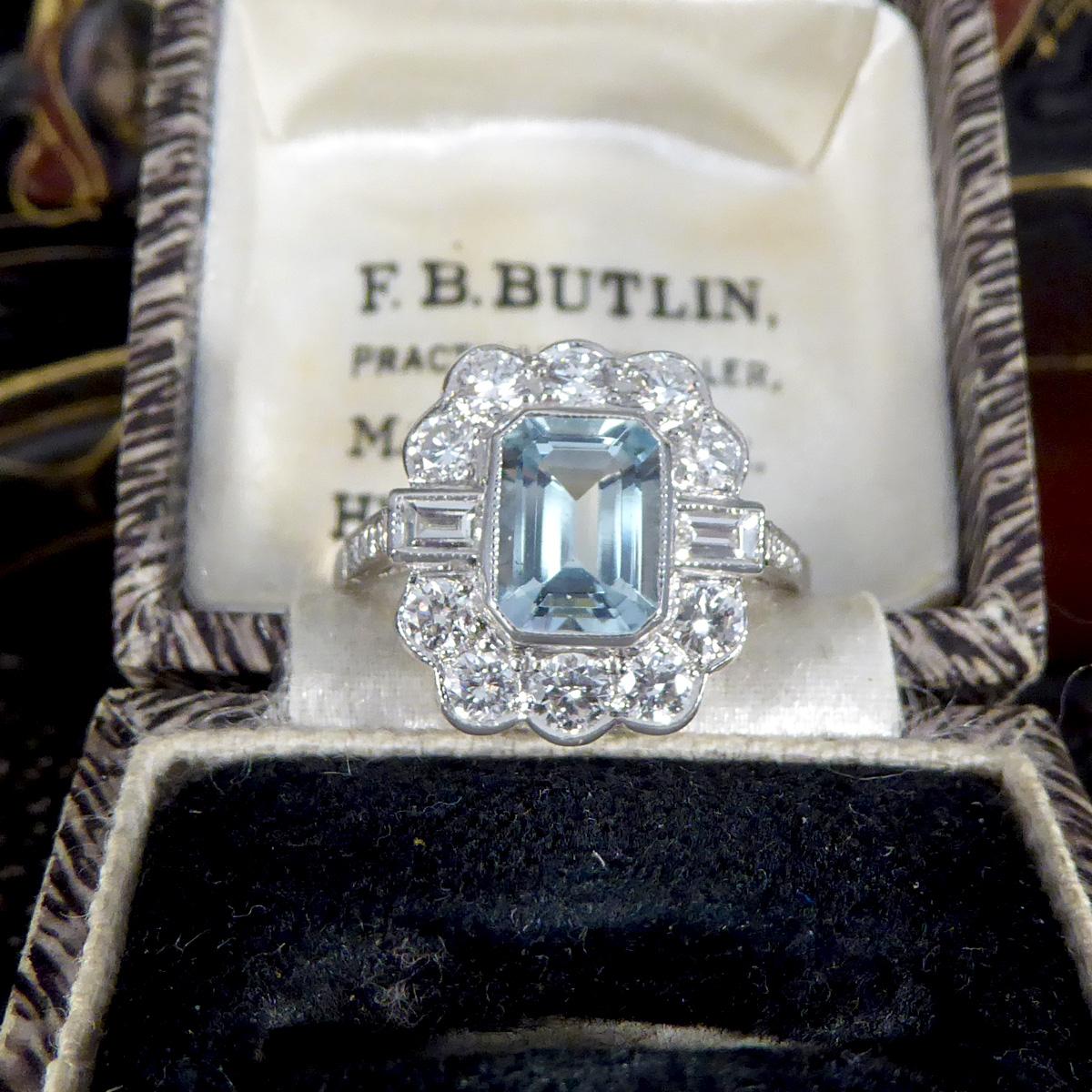 Contemporary Edwardian Style 1.30ct Aquamarine and Diamond Ring in Platinum 4