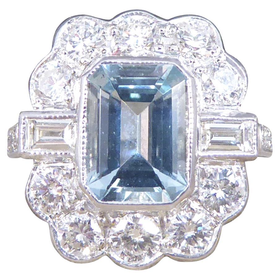 Contemporary Edwardian Style 1.30ct Aquamarine and Diamond Ring in Platinum
