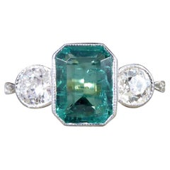 Contemporary Edwardian Style 1.30ct Emerald Cut Emerald and Diamond Three Stone 