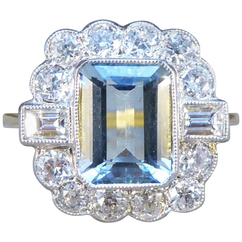 Contemporary Edwardian Style 1.50 Carat Aquamarine and Diamond Ring in 18ct Gold