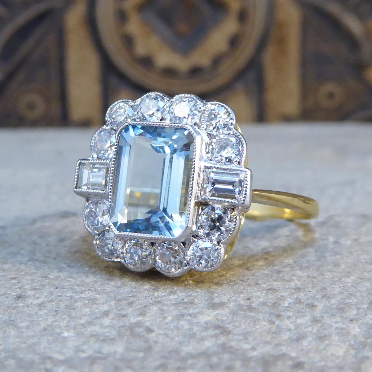 Round Cut Contemporary Edwardian Style 1.50 Carat Aquamarine and Diamond Ring in 18ct Gold