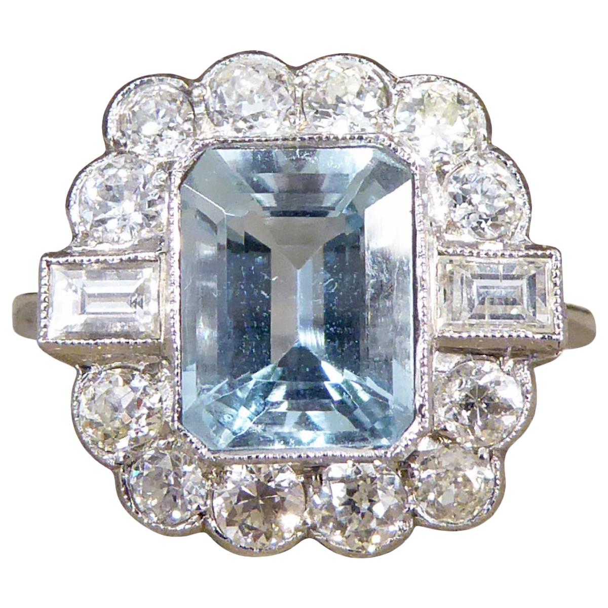 Contemporary Edwardian Style 1.60 Carat Aquamarine and Diamond Ring in Platinum