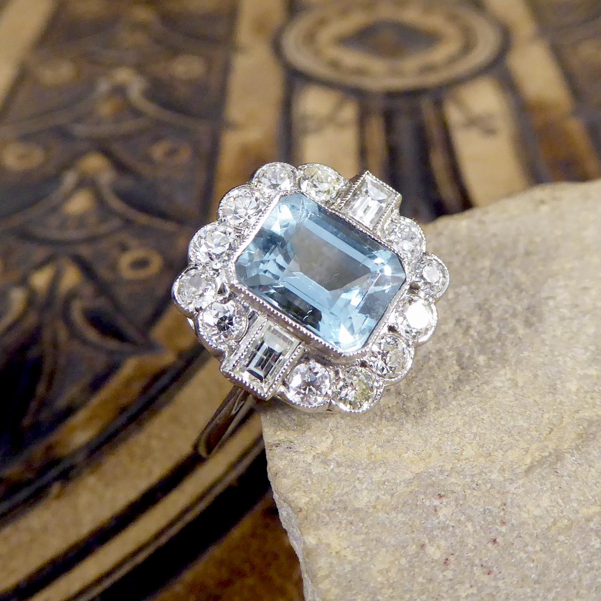 Contemporary Edwardian Style 1.60 Carat Aquamarine and Diamond Ring in Platinum 3