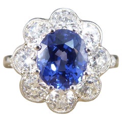 Contemporary Edwardian Style 2.30ct Sapphire Diamond Cluster Ring in Platinum