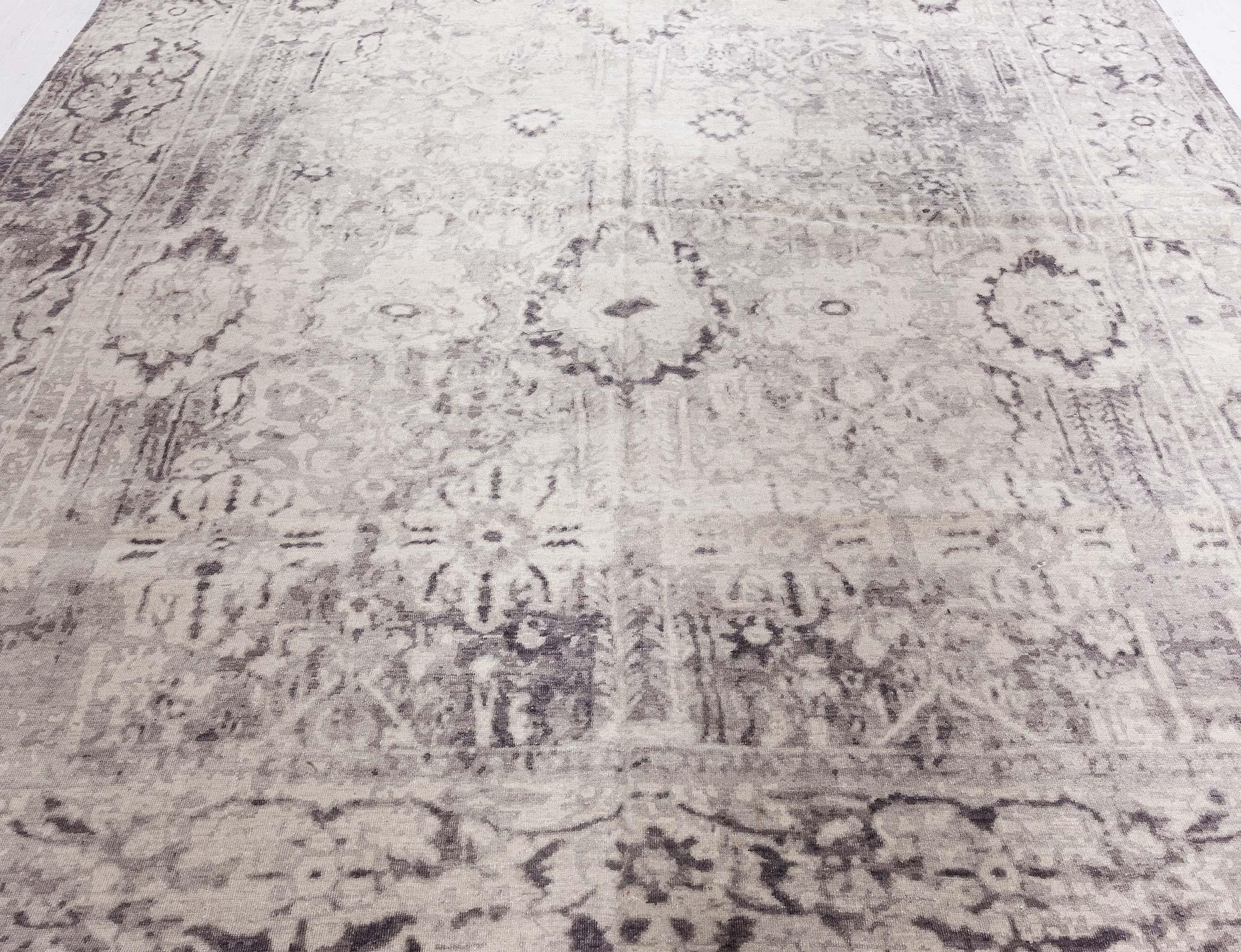 Indian Contemporary Eggplant Beige Handmade Wool Rug by Doris Leslie Blau For Sale
