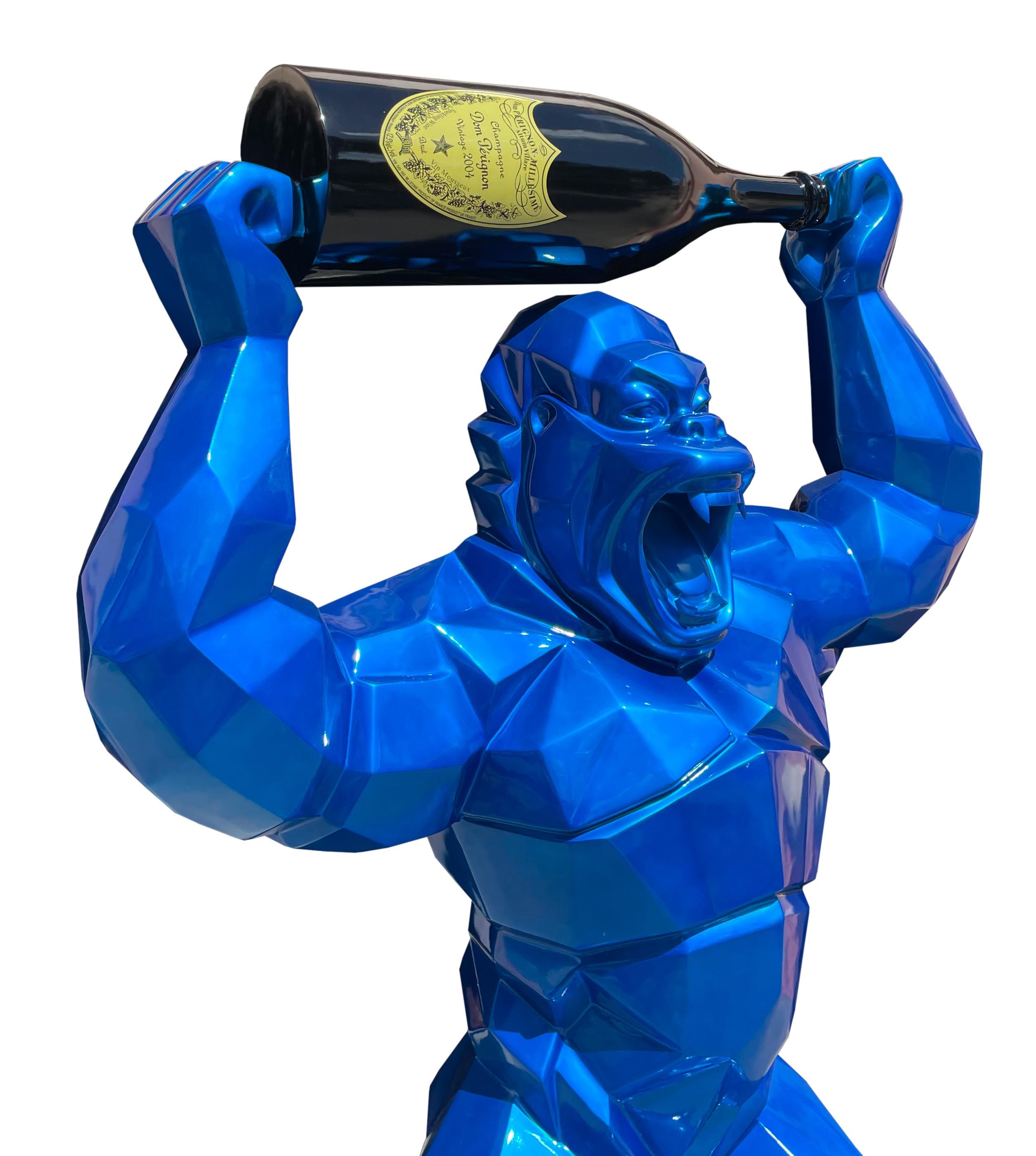 Contemporary Eight Foot Gorilla with Champagne Bottle
Year of work: 2022
Materials: Resin, Fiber Glass, Acrylic
Medium: Sculpture
Dimensions: 96 in. x 69 in. x 36 in. / 243 cm x 175 cm x 91 cm.