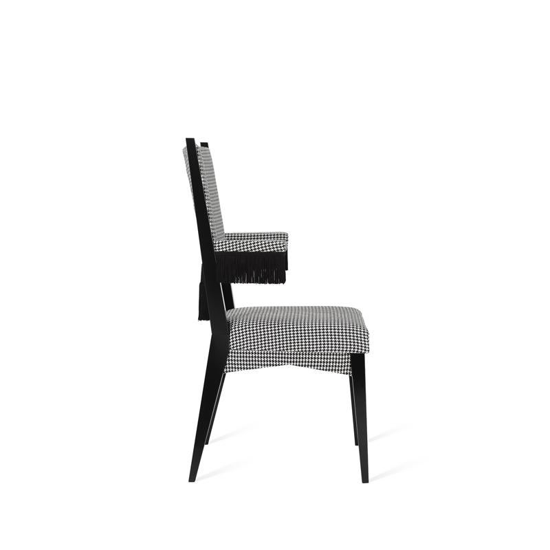 Italian Contemporary Elbow Chair in Black and White Dedar Fabric Embroidered with Rose For Sale