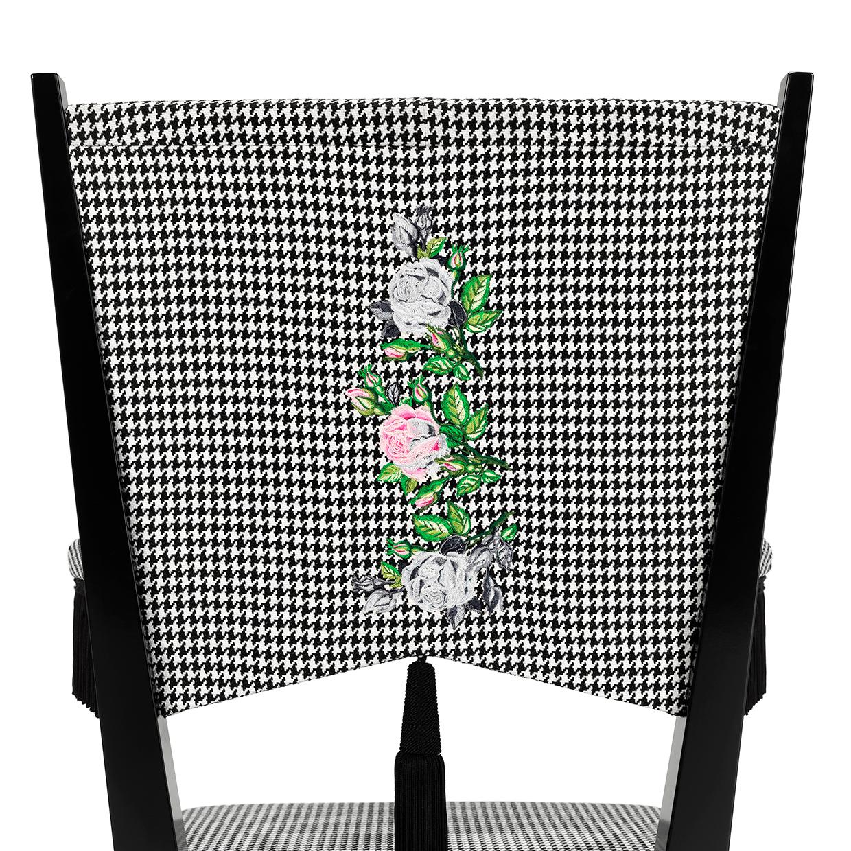 Contemporary Elbow Chair in Black and White Dedar Fabric Embroidered with Rose For Sale 1