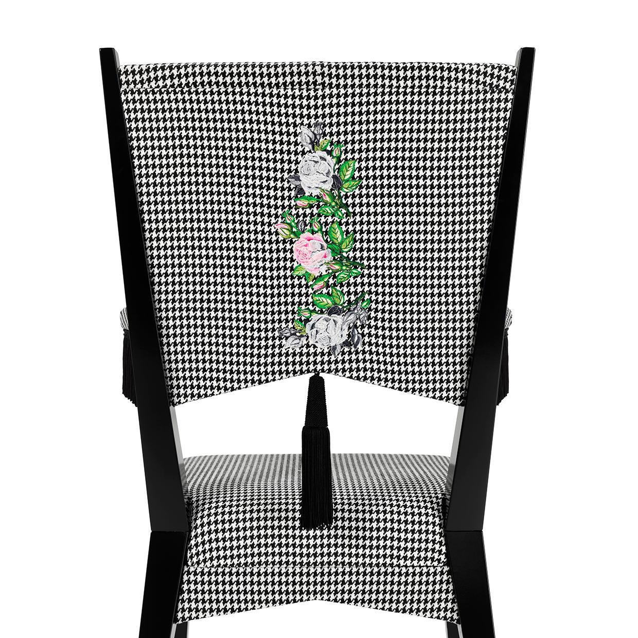 Contemporary Elbow Chair in Black and White Dedar Fabric Embroidered with Rose For Sale 2