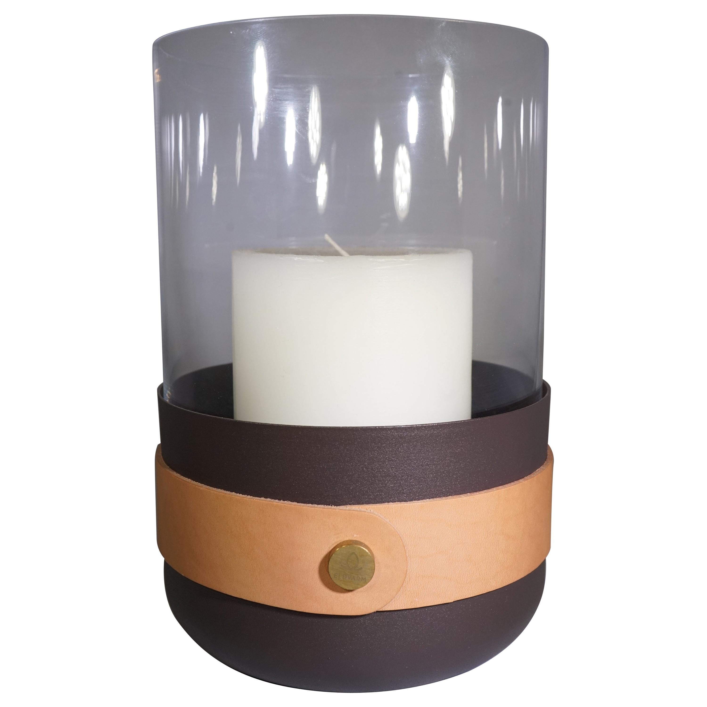 Contemporary Eldvarm Emma Leather and Glass Hurricane Candle at 1stDibs