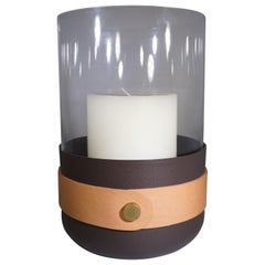 Contemporary Eldvarm Emma Leather and Glass Hurricane Candle