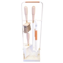 Contemporary Eldvarm Emma White Metal and Natural Leather Fireplace Toolset