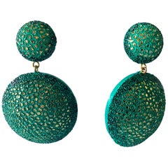 Contemporary Electric Blue and Gold Disk Statement Earrings 