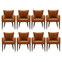 Sillas de comedor contemporáneas de terciopelo teja, lote de 8