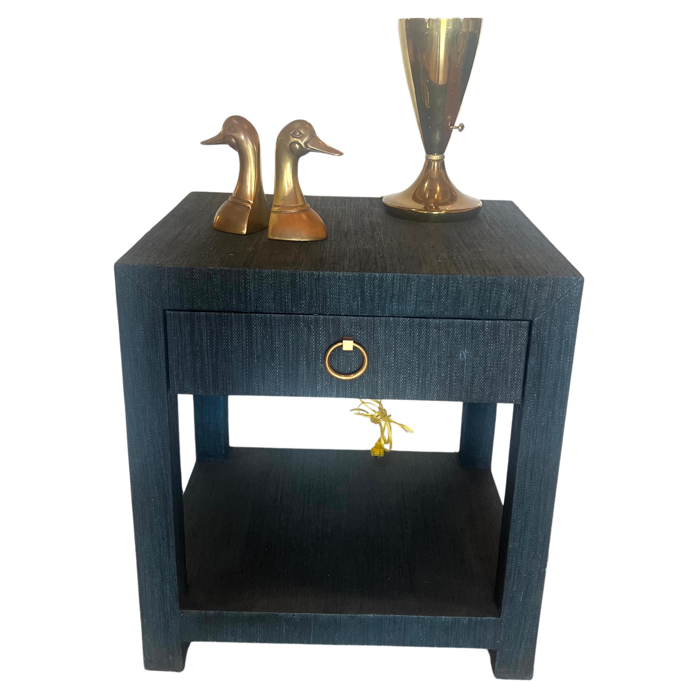 Brass Contemporary Elegant Nightstand End Table in Linen by Serena & Lily For Sale