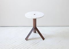 Contemporary Elevate Side Table in White Oak Wood and Stone by Fort Standard