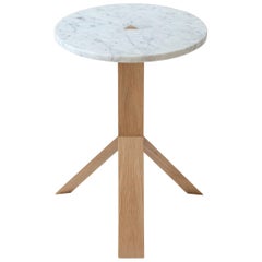 Contemporary Elevate Side Table in White Oak Wood and Stone by Fort Standard