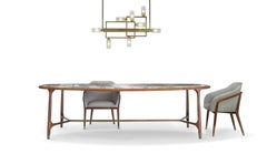 Zeitgenössischer ovaler Elisee-Tisch aus Messing und Marmorholz von Castello Lagravinese Studio