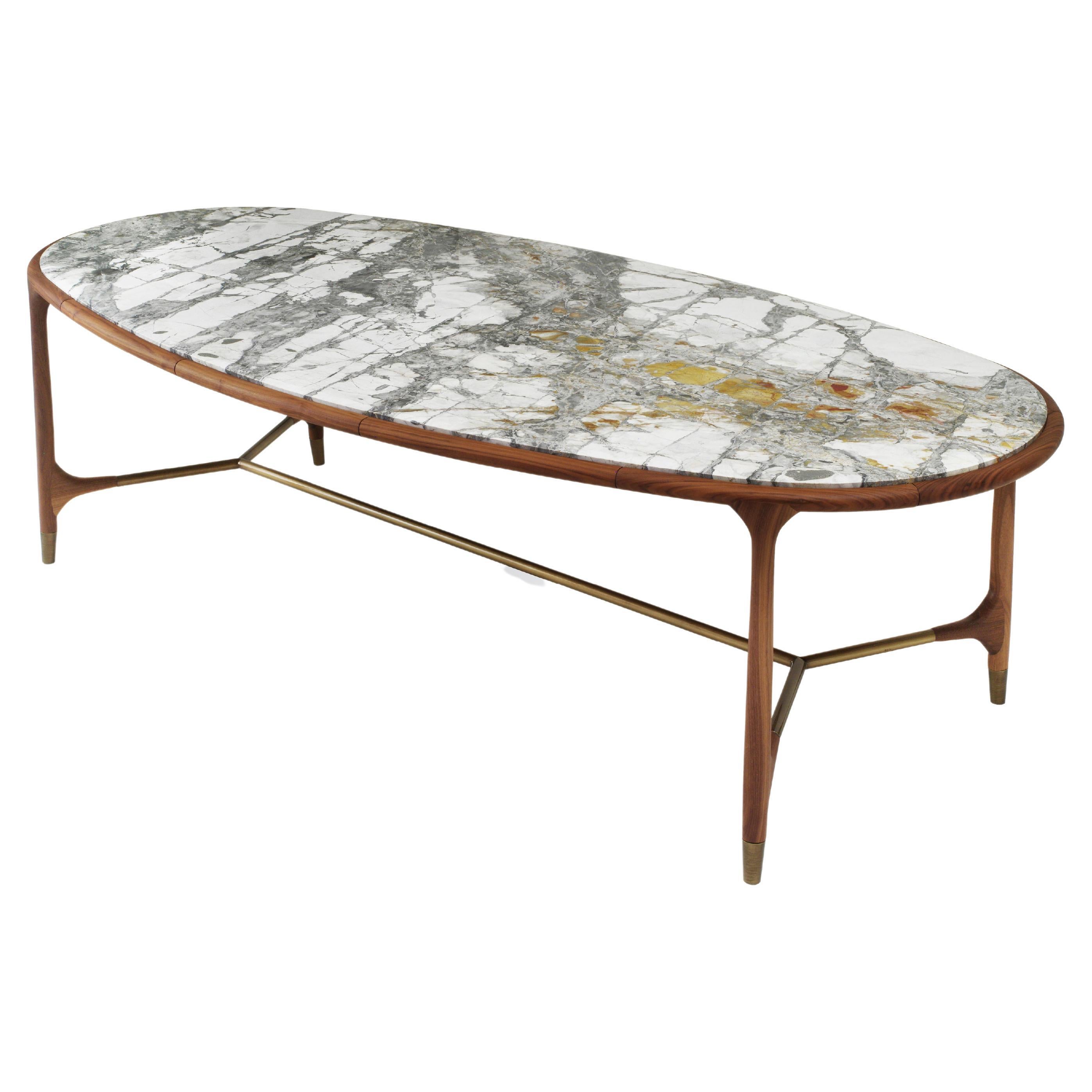 Mesa ovalada contemporánea Elisee Latón Mármol Madera de Castello Lagravinese Studio en venta