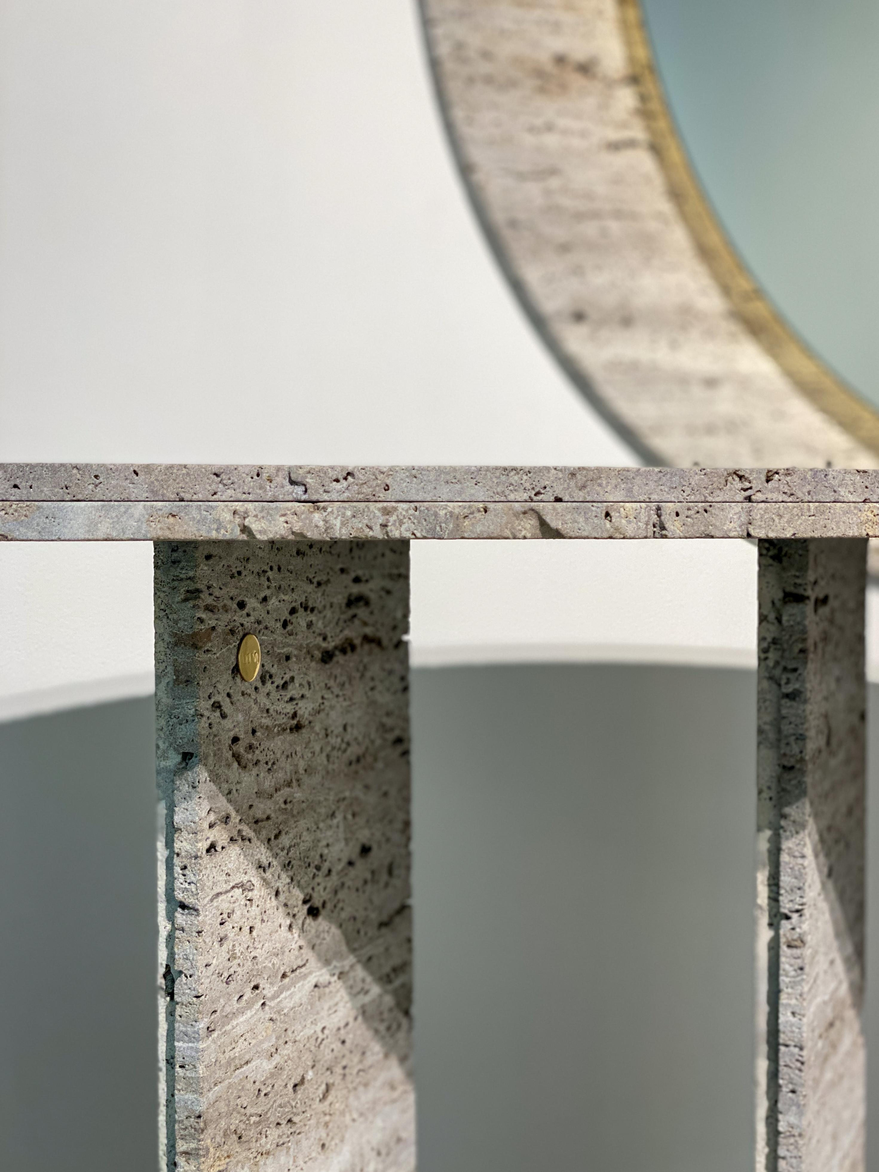 Belgian Contemporary Ellipse Console Table, Travertine Titanium by Barh Design For Sale
