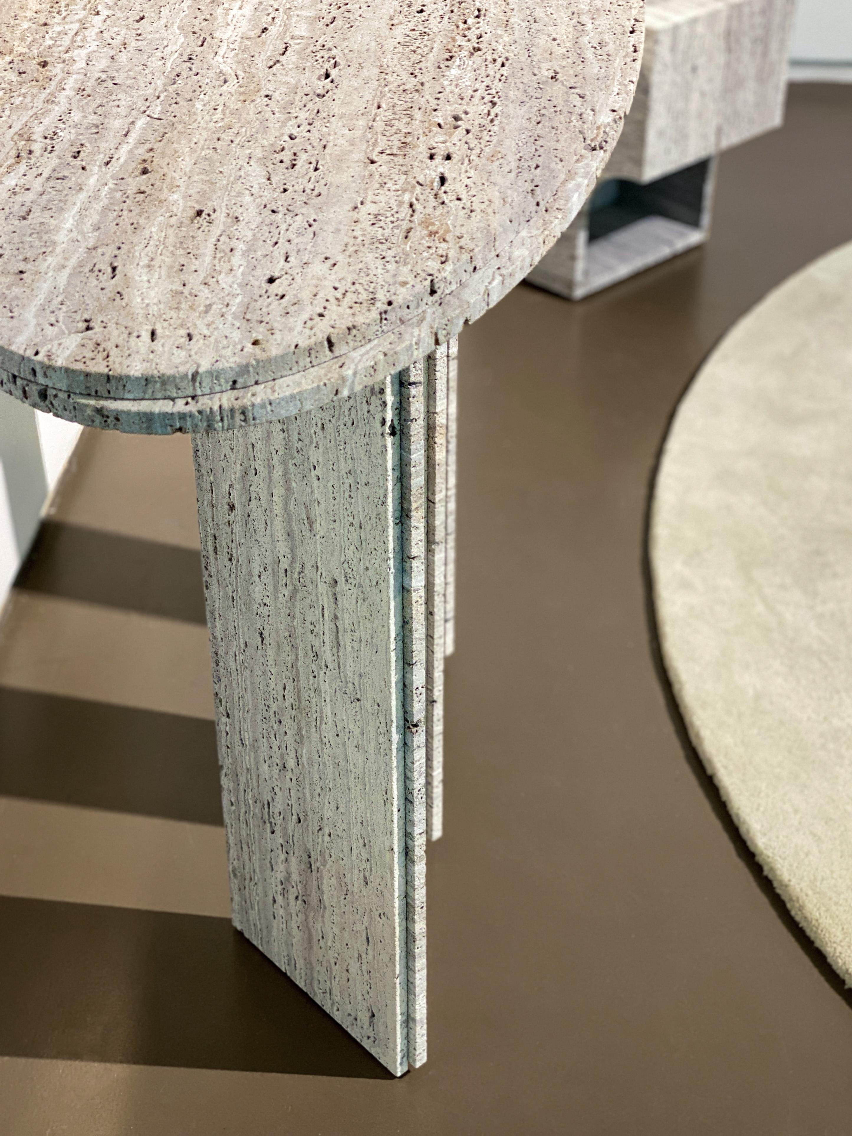 Stainless Steel Contemporary Ellipse Console Table, Travertine Titanium by Barh Design For Sale