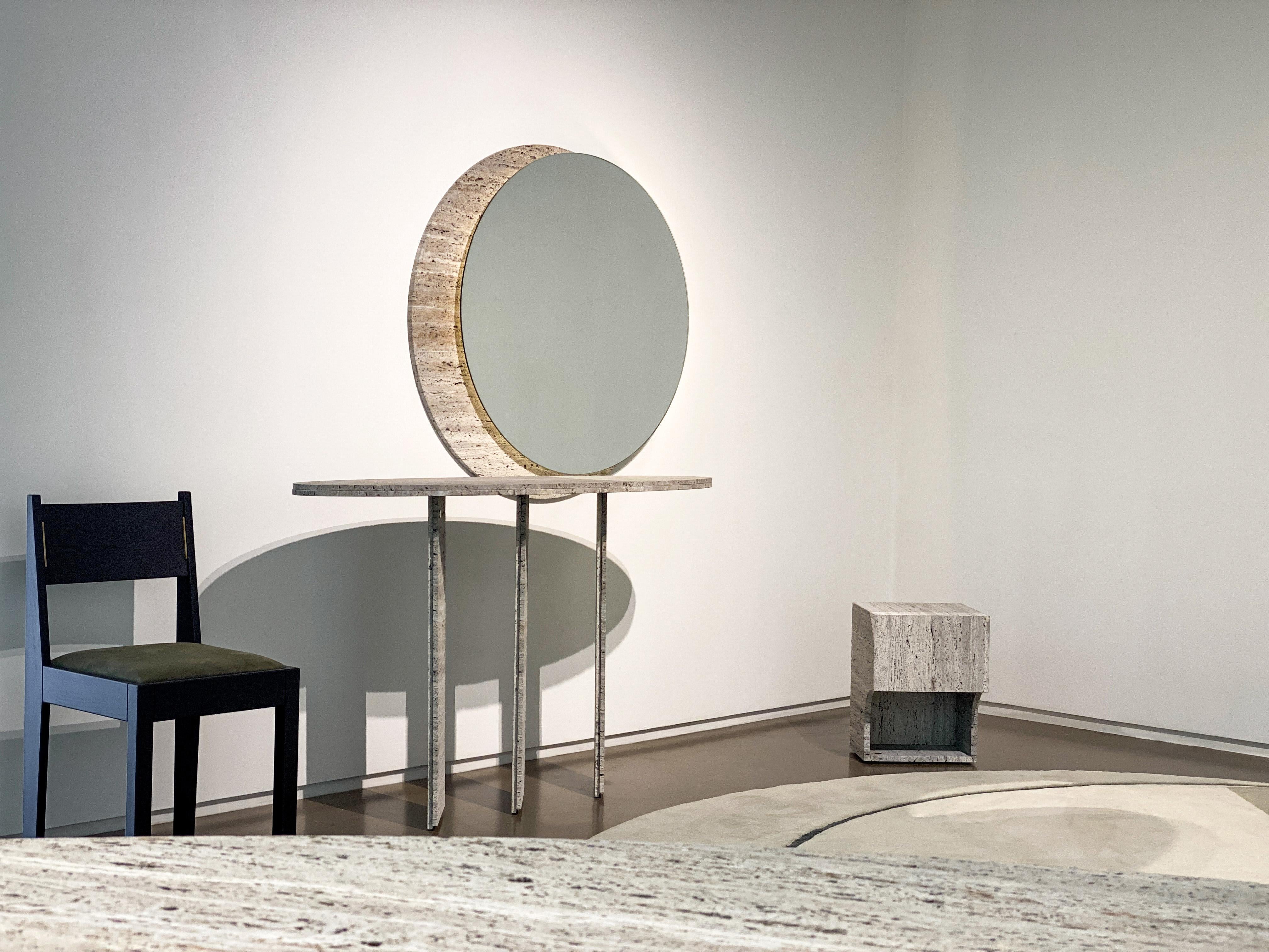 Contemporary Ellipse Console Table, Travertine Titanium by Barh Design For Sale 1