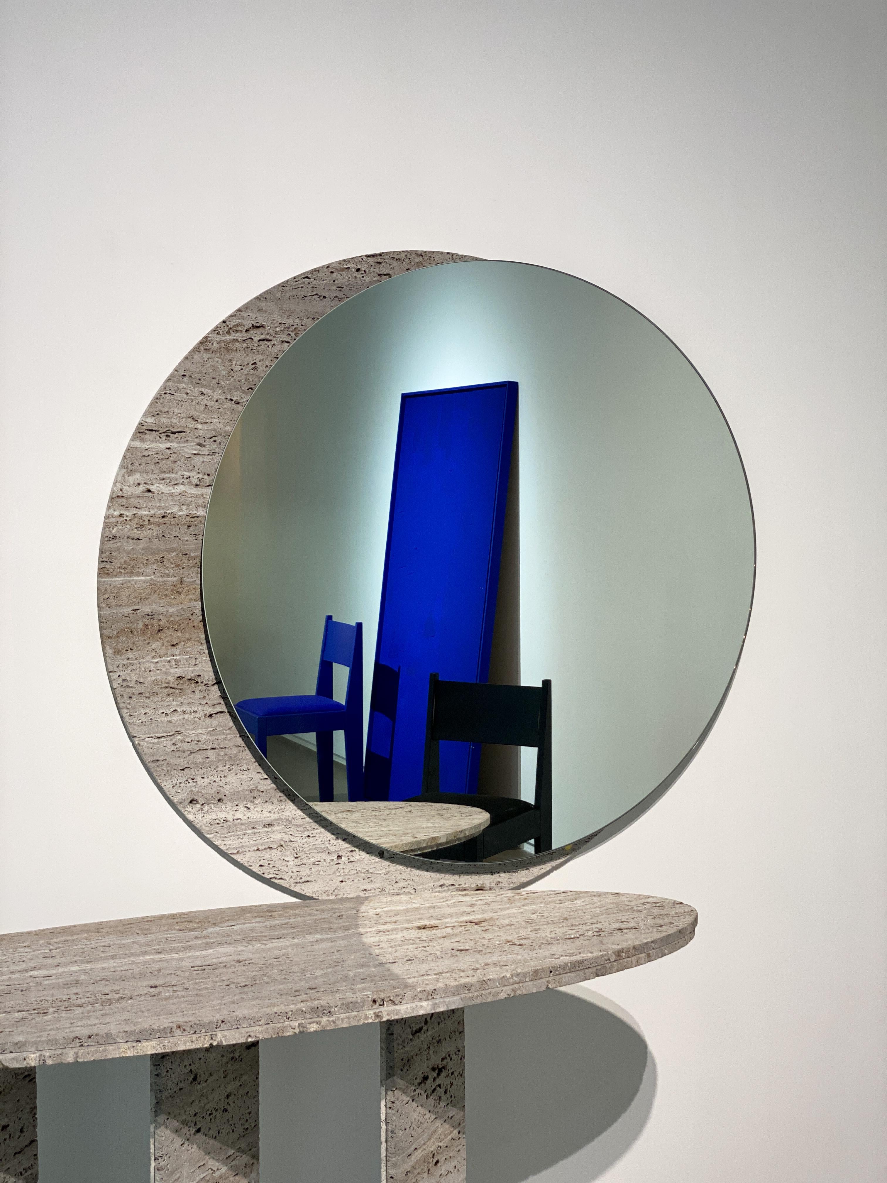 Contemporary Ellipse Console Table, Travertine Titanium by Barh Design For Sale 4