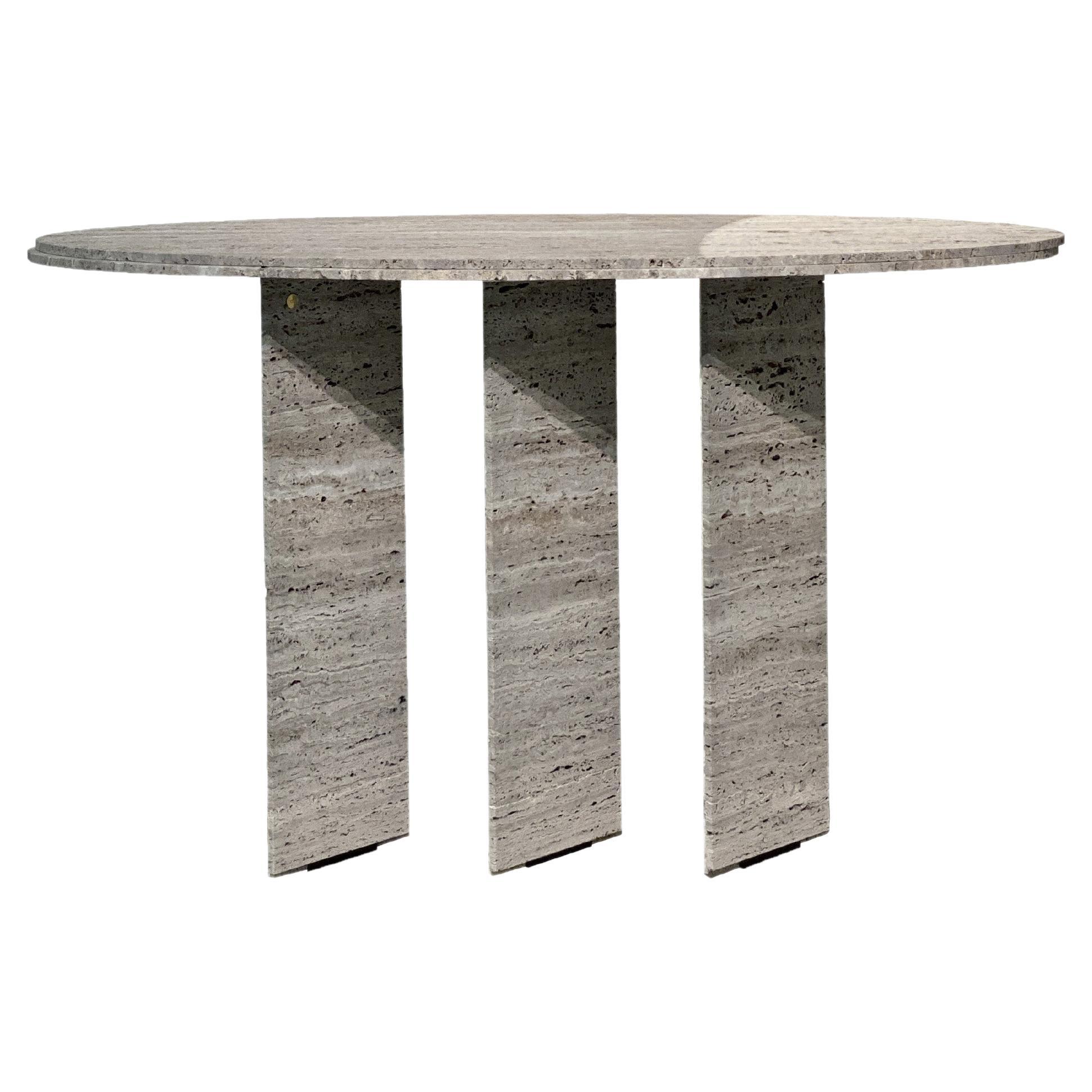 Contemporary Ellipse Console Table, Travertine Titanium by Barh Design For Sale