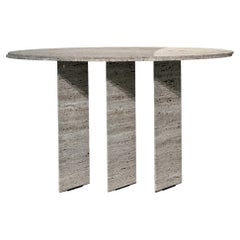 Contemporary Ellipse Console Table, Travertine Titanium by Barh Design