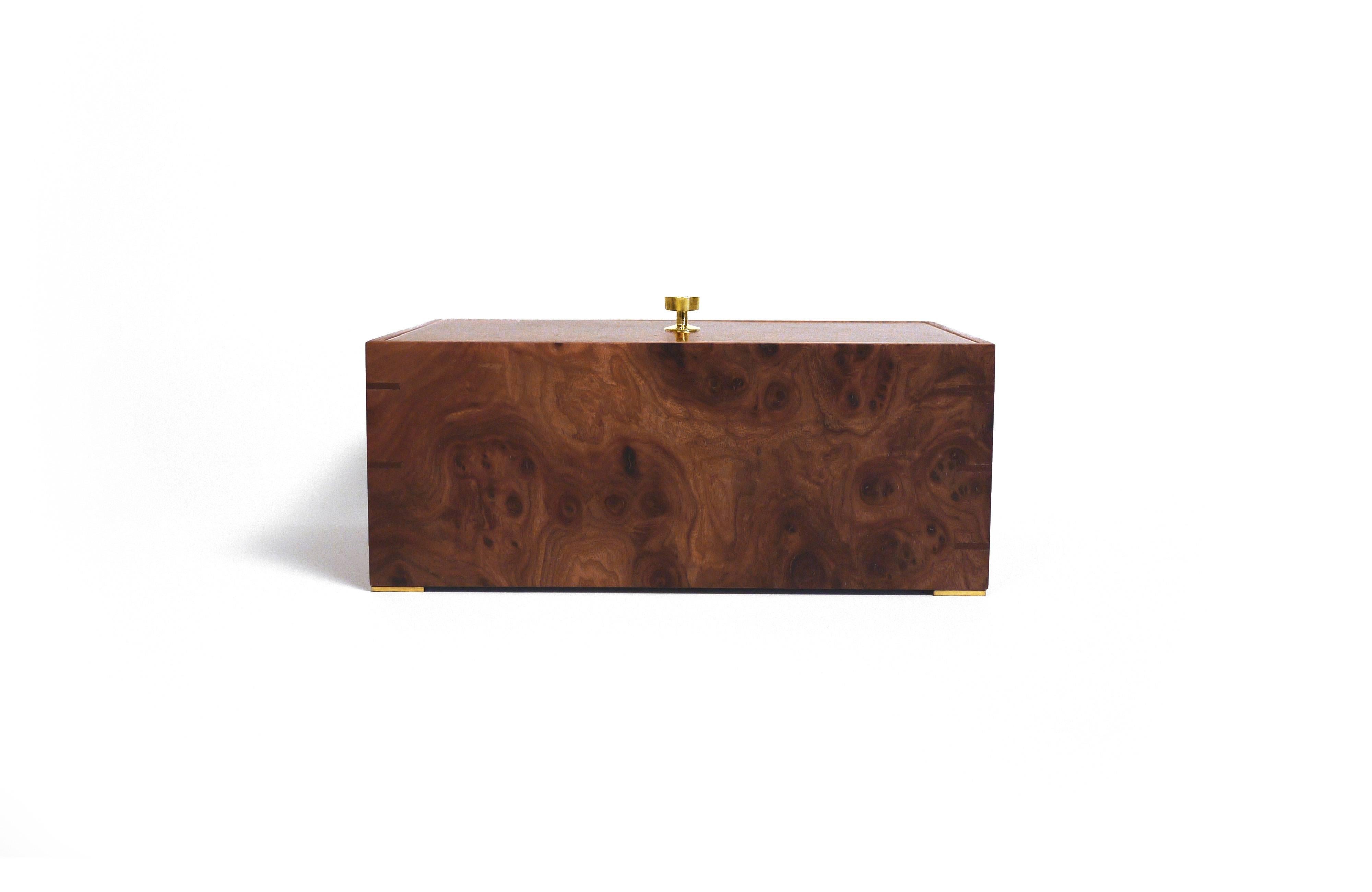 Swedish Contemporary Elmroot, Mahogany and Brass Modern Minimalist Wood Box For Sale