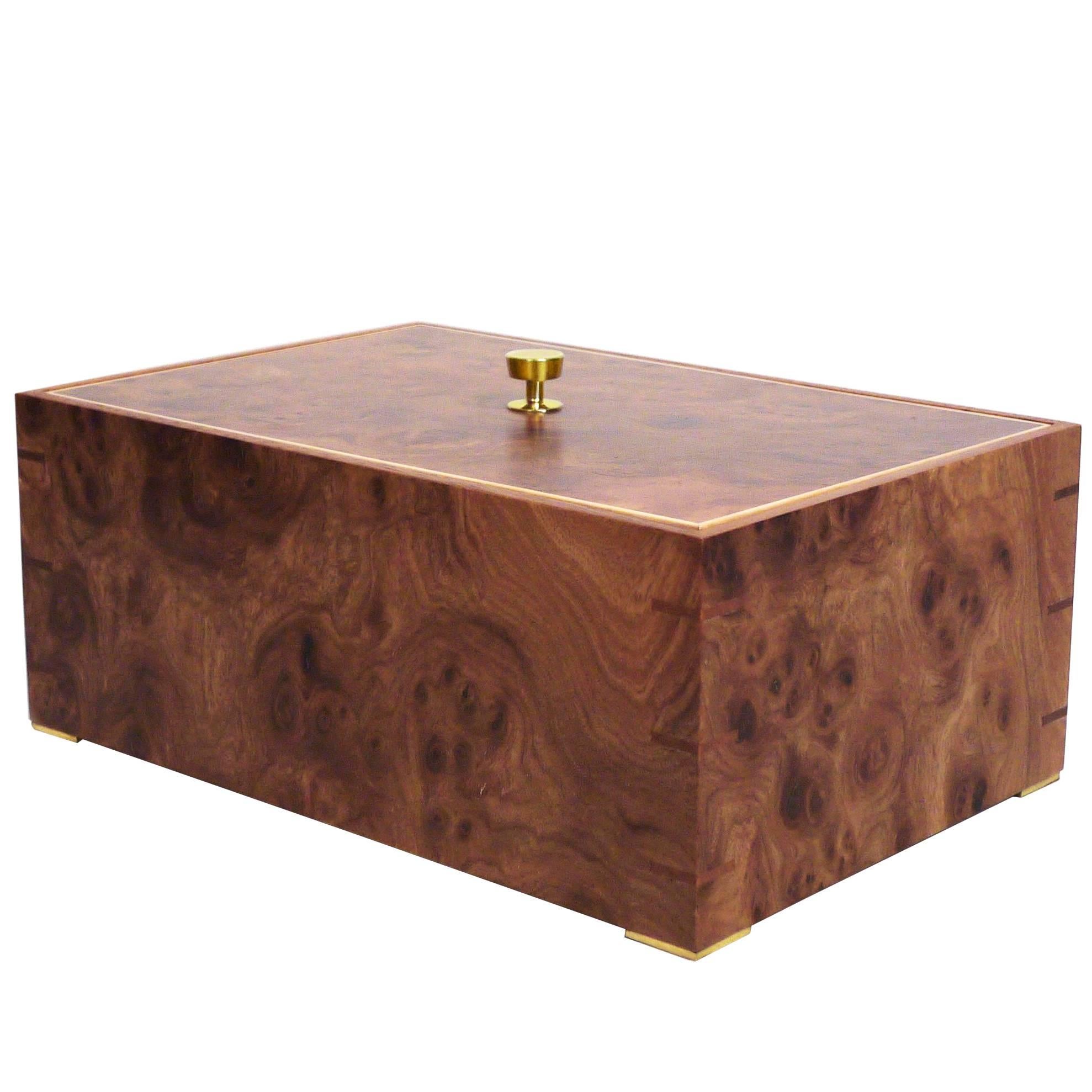 Contemporary Elmroot, Mahogany and Brass Modern Minimalist Wood Box For Sale