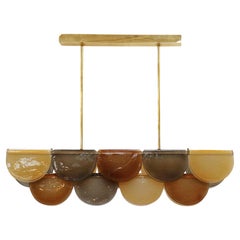 Plafonnier contemporain allongé en verre de Murano et laiton, Italie