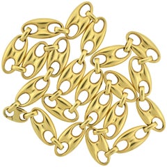 Contemporary Elongated Mariner Link Yellow Gold Chain Necklace