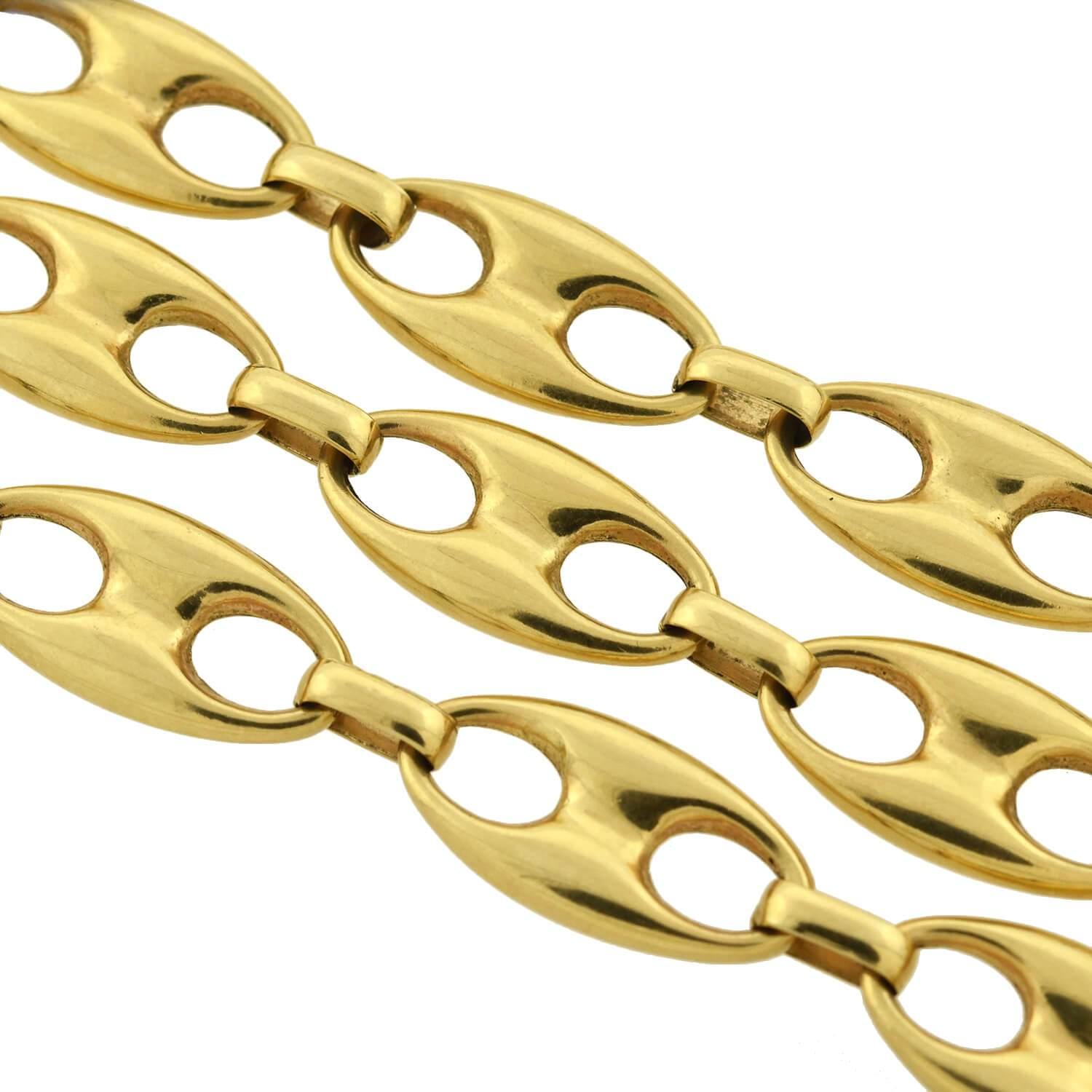 Contemporary Elongated Mariner Link Yellow Gold Chain Necklace In Good Condition In Narberth, PA