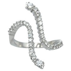 Contemporary Elongated Pavé Diamond Open Bypass Style Ring 18 Karat White Gold