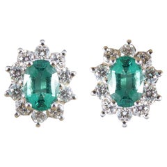 Contemporary Emerald and Diamond Cluster Earrings in 18ct White Gold