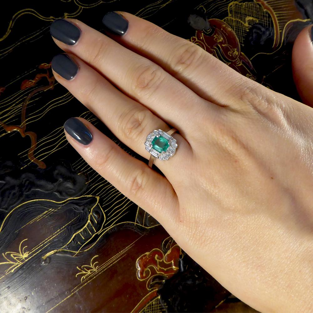 Contemporary Emerald and Diamond Cluster Ring Set in Platinum 2
