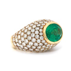 Contemporary Emerald and Diamond Dome Ring