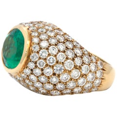 Contemporary Emerald and Diamond Dome Ring