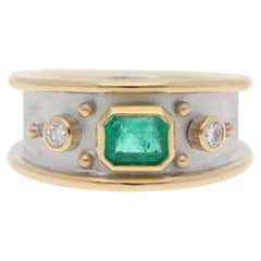 Contemporary Emerald and Diamond Etruscan Revival Dress Ring