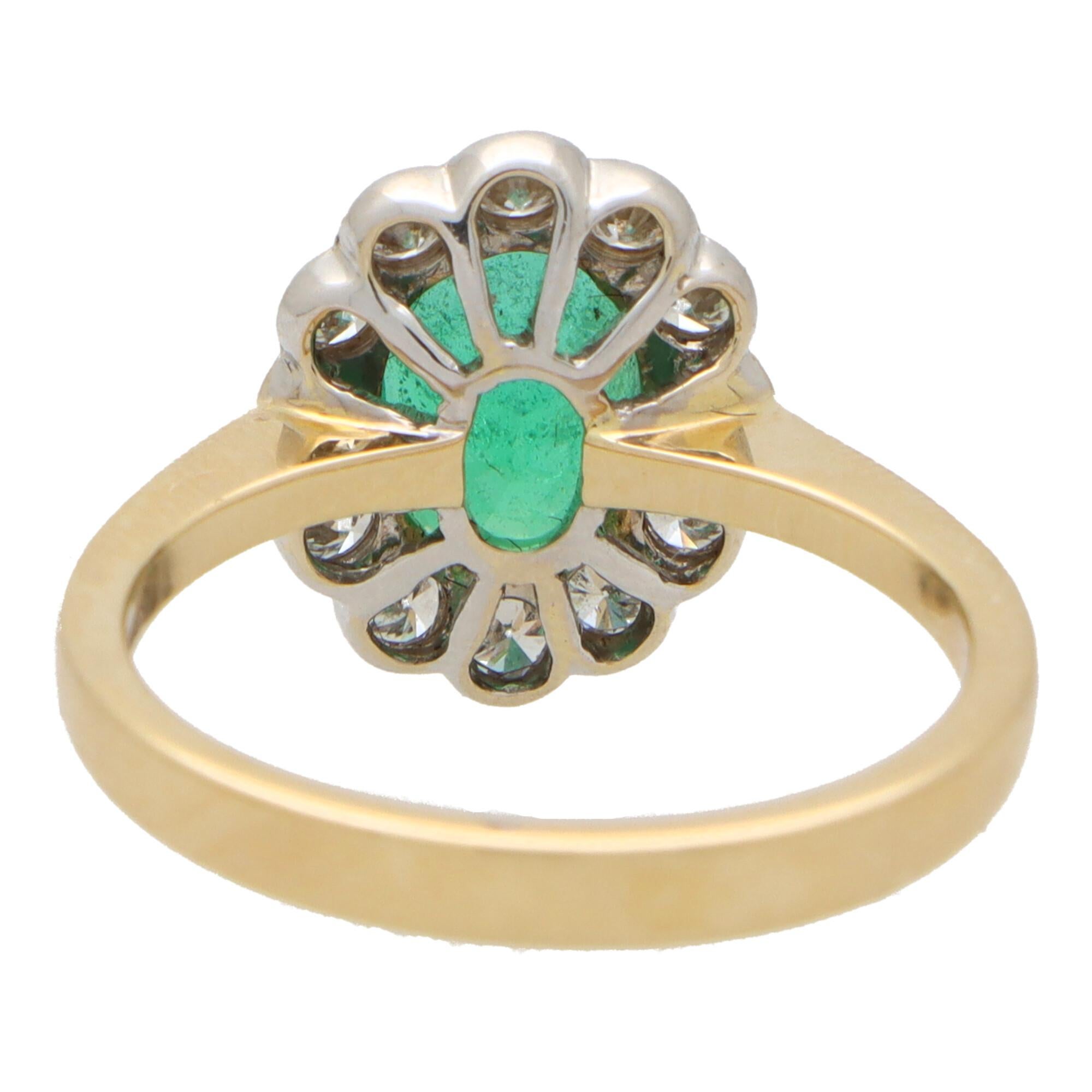 Women's or Men's Contemporary Emerald and Diamond Floral Cluster Ring Set in 18k Gold For Sale