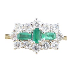 Contemporary Emerald and Diamond Horizontal Ring in 18ct Yellow and White Gold