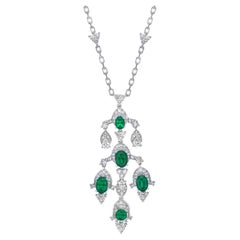 Contemporary Emerald and Diamond Necklace in 18 Karat White Gold.