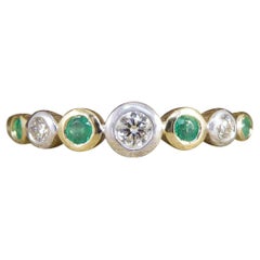 Contemporary Emerald and Diamond Rub Over Collar Set Yellow Gold Ring