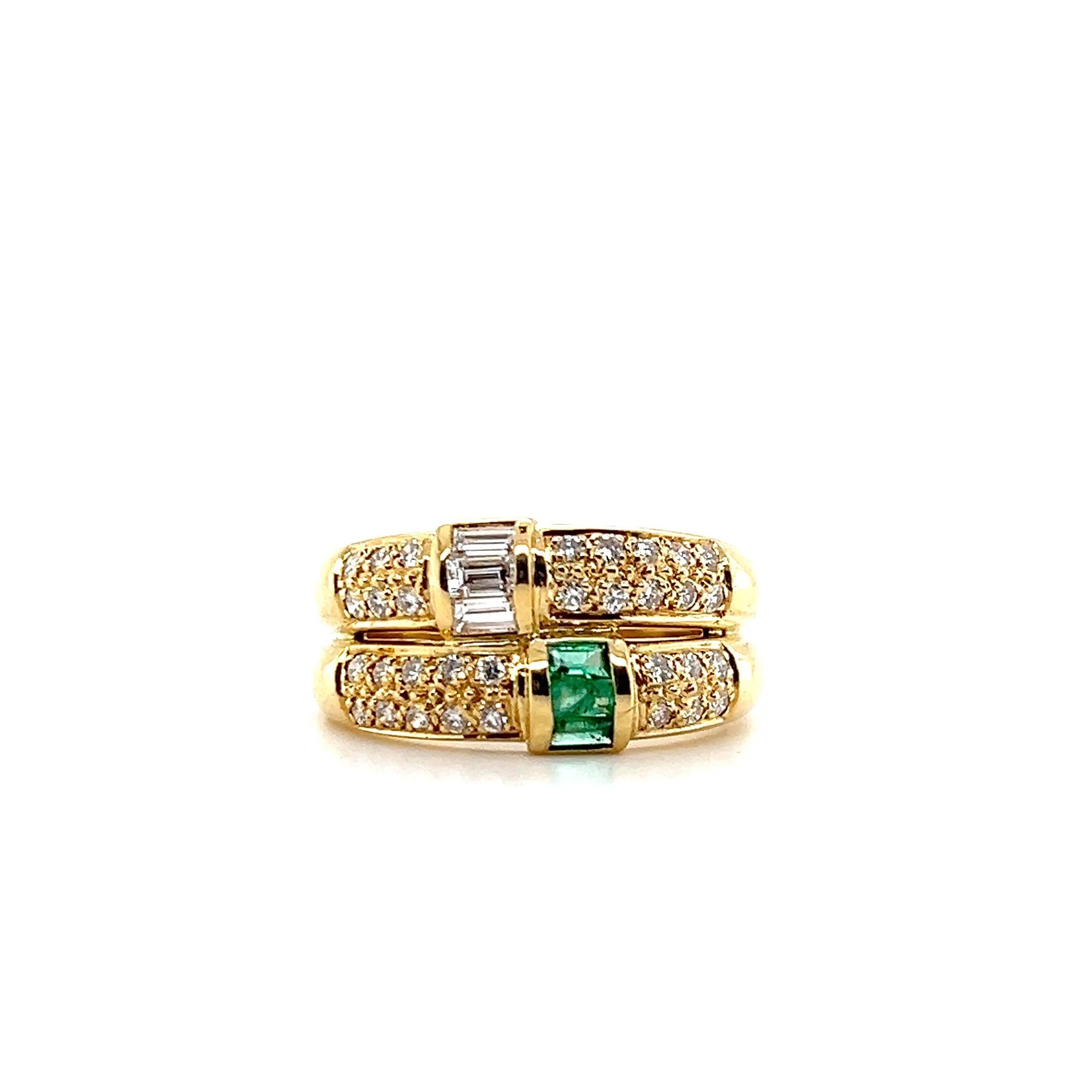 Contemporary Emerald and Diamond Yellow Gold Statement Ring