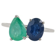 Contemporary Emerald & Blue Sapphire Toi et Moi Ring in 14K White Gold, 2.66ct