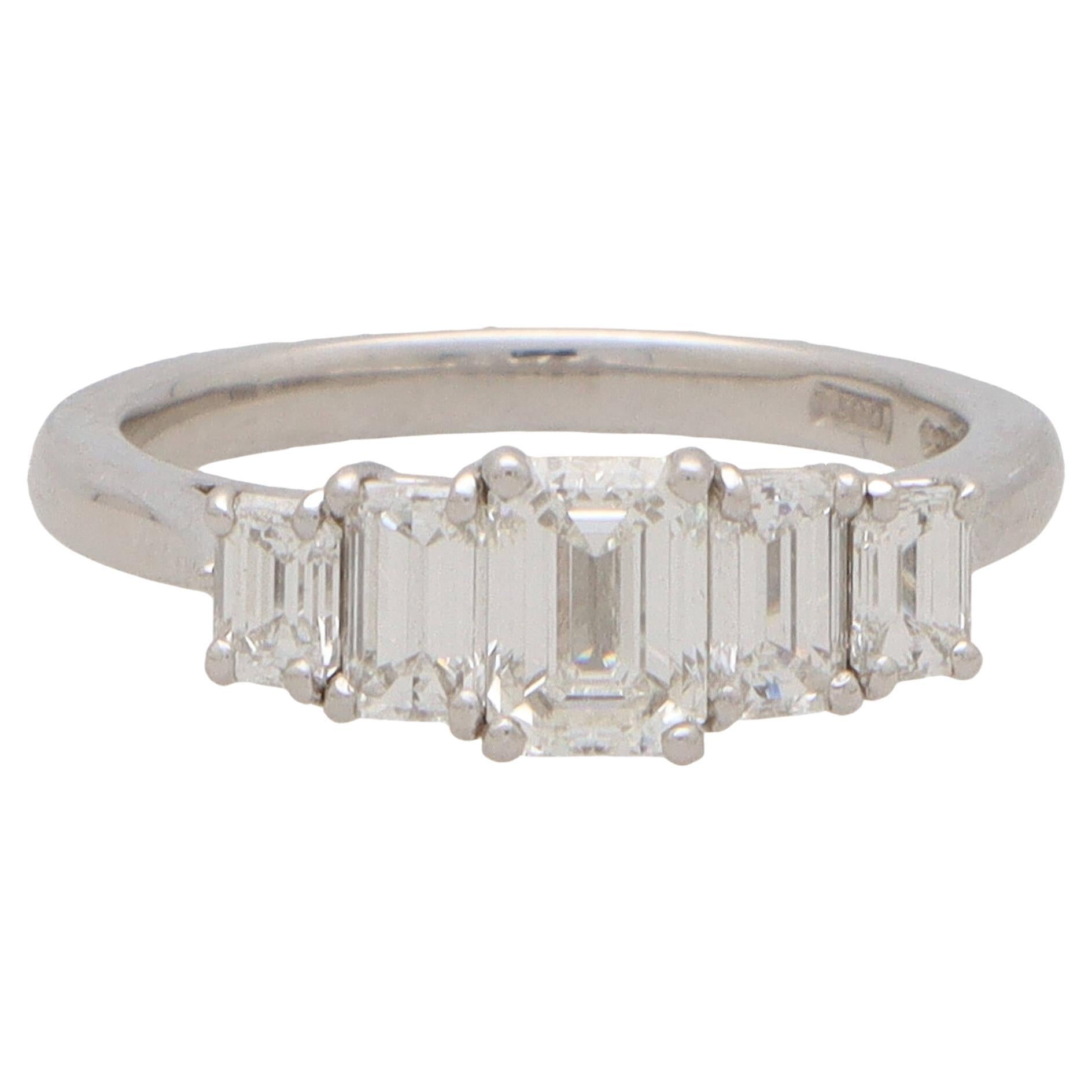 Contemporary Emerald Cut Diamond Five Stone Ring in Platinum