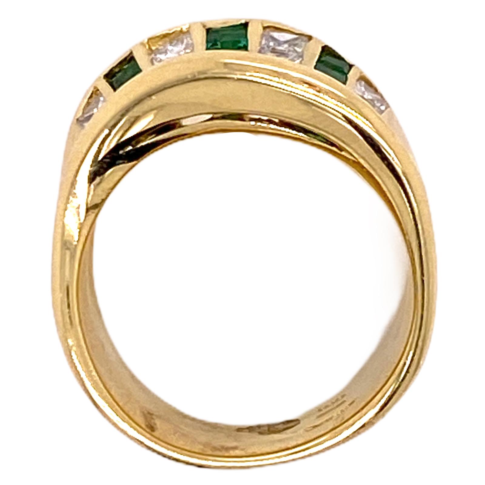 Contemporary Emerald Diamond 18 Karat Yellow Gold Wide Band Ring In Excellent Condition In Boca Raton, FL